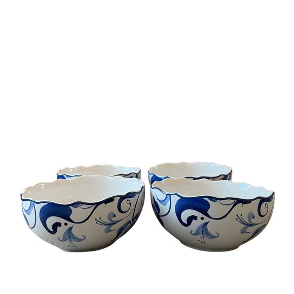 222 Fifth AYLA Blue Floral Porcelain 7in Cereal Bowls Set of 4 Spring Easter New - Picture 3 of 16